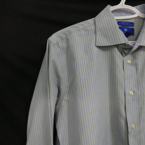 EGARA - Non Iron - Slim Fit | 16 34-35 | Light Blue & Yellow Striped Dress Shirt - Picture 3 of 14